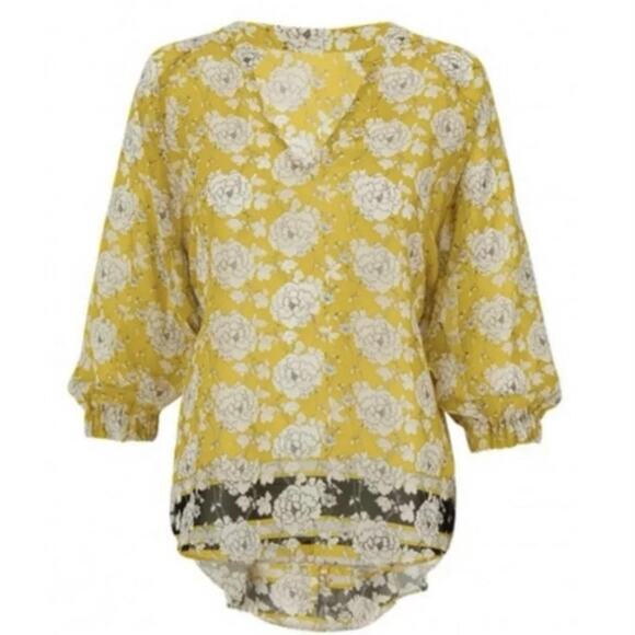 CAbi Amelia Gather‎ V Neck Hi Lo Floral Sheer Top S - Picture 13 of 14